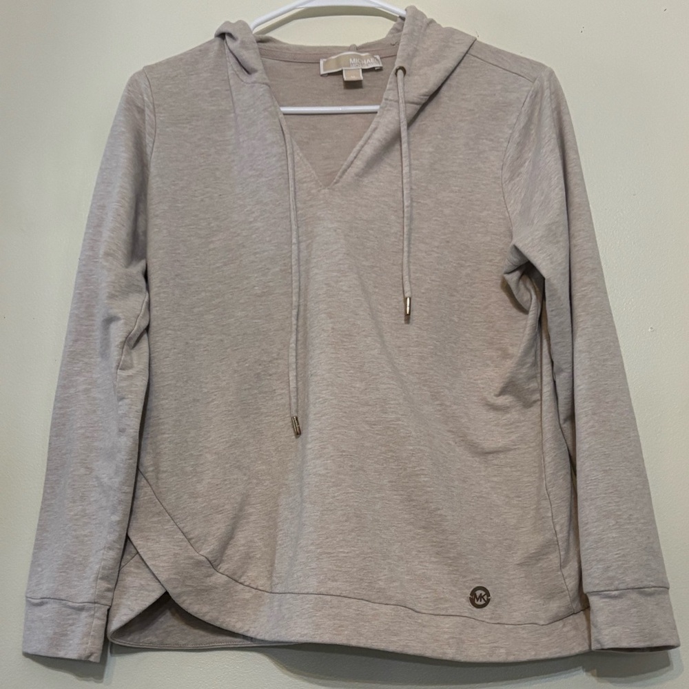 Michael Kors Women's Tan V-Neck Hoodie Size Medium